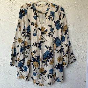 Altar'd State Boho Floral Tunic Dress Long Bell Sleeve Women's Size S